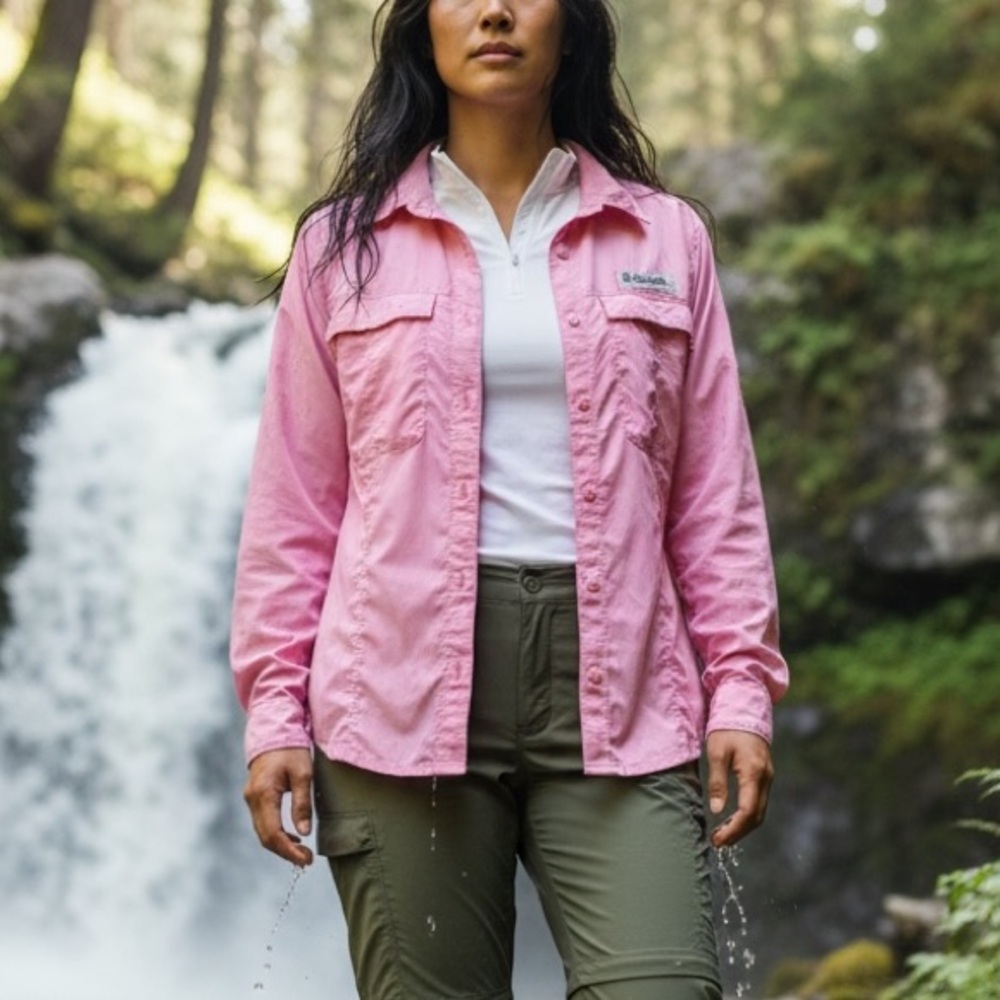 Columbia Women's Pink Button-Up Shirt Size M